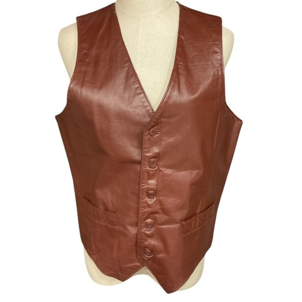 VTG Berman's Men's Leather Button Front Cowboy Western Rodeo Ranch Vest Brown 40 - Picture 2 of 12